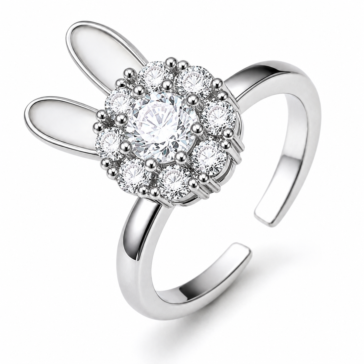 Bague anti-stress rotative Lapin en coloris argenté.