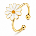 Bague anti-stress rotative Marguerite, marguerite émaillée blanche au cœur orangé