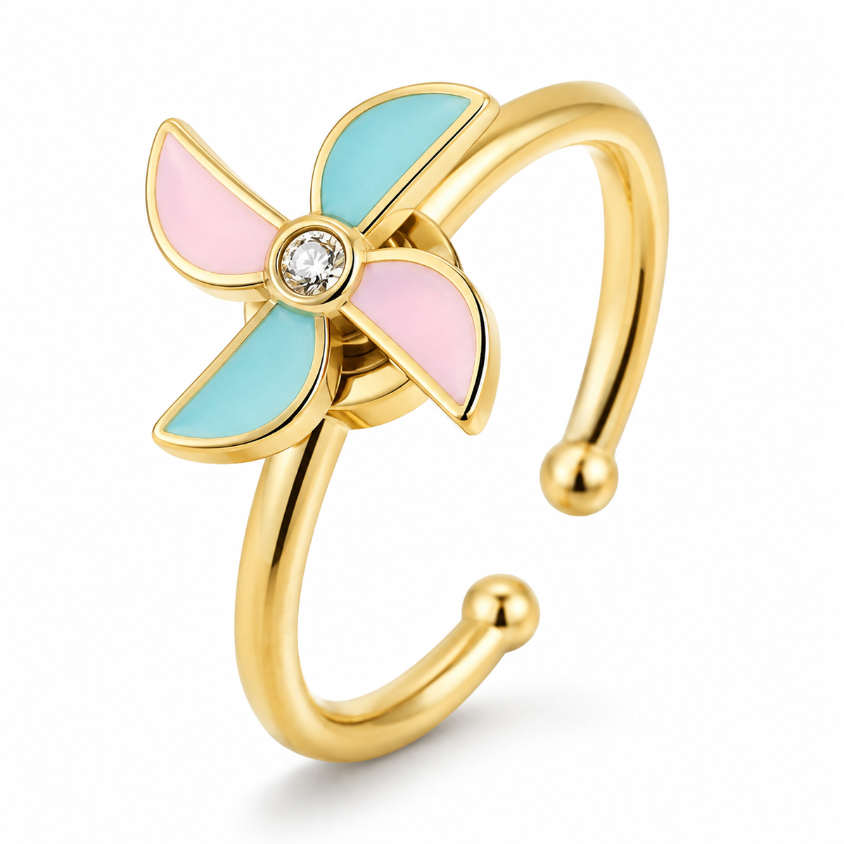 Bague anti-stress rotative Moulin en coloris doré.