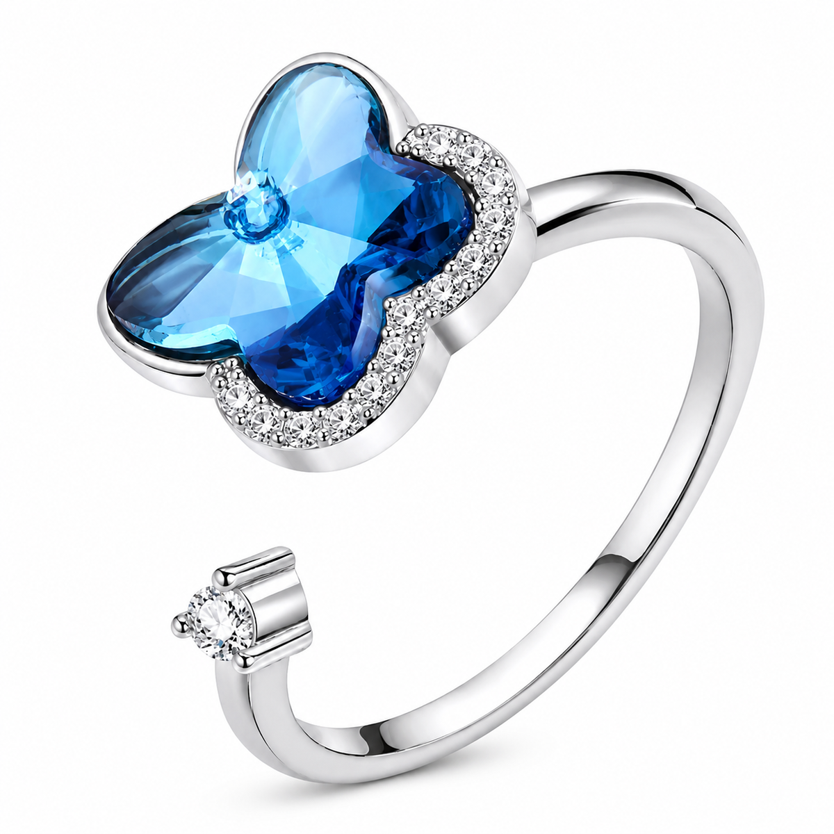 Bague anti-stress rotative Papillon Galactique en coloris argenté.