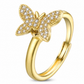 Bague anti-stress rotative Papillon Orné dorée, papillon entièrement pavé de petites pierres
