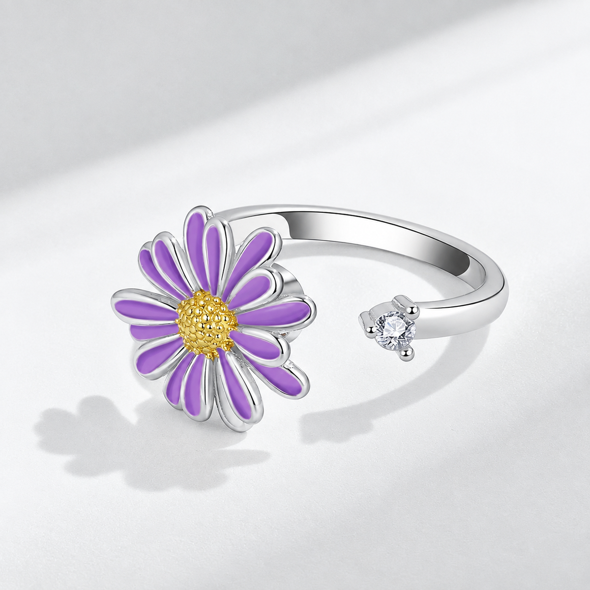 Bague anti-stress rotative Pâquerette couleur argent