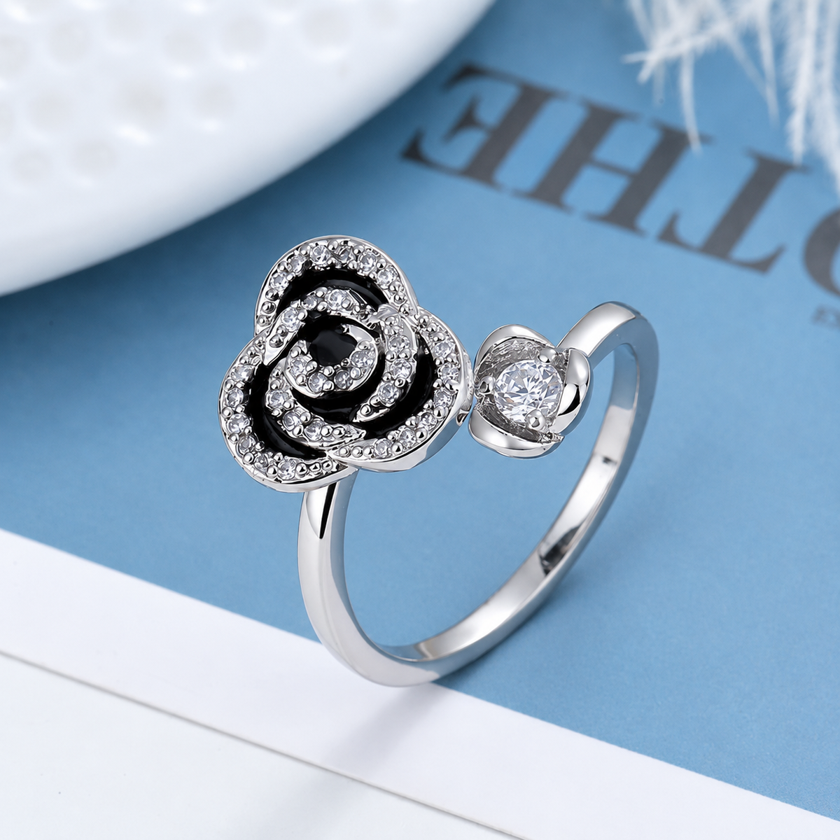 Bague anti-stress rotative Rose couleur argent