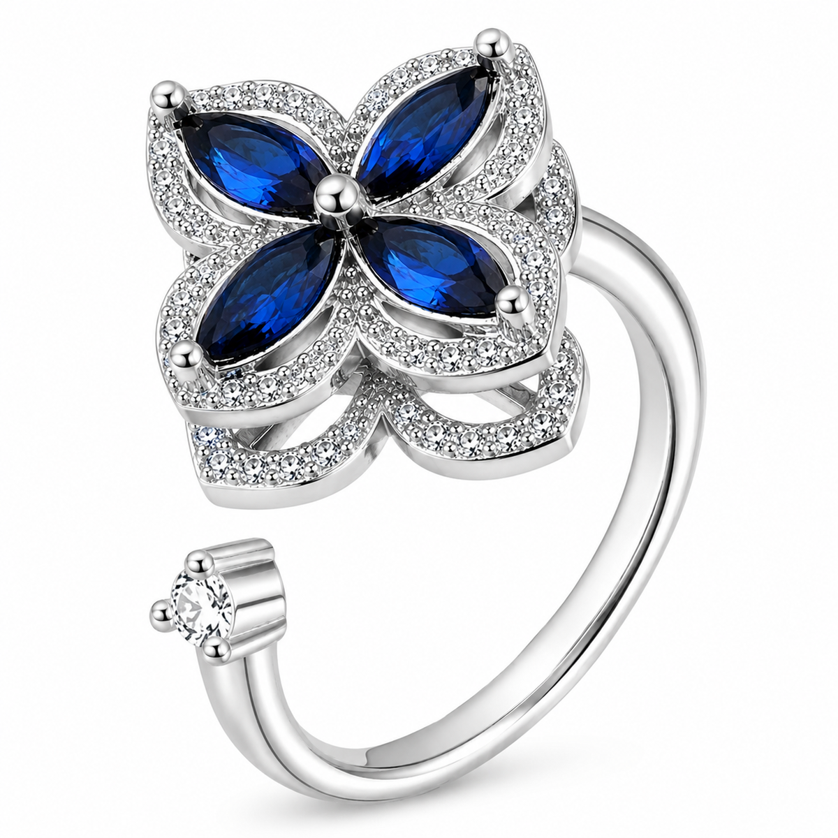 Bague anti-stress rotative Trèfle Galactique en coloris argenté.