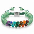 Bracelet 7 Chakras Cristal, double rang de perles vertes et des sept chakras, perle arbre de vie