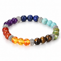 Bracelet 7 Chakras Reiki, perles de pierres aux sept couleurs des chakras et intercalaires argentés
