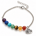 Bracelet 7 Chakras Lotus, chaîne fine à sept perles des chakras et breloque lotus