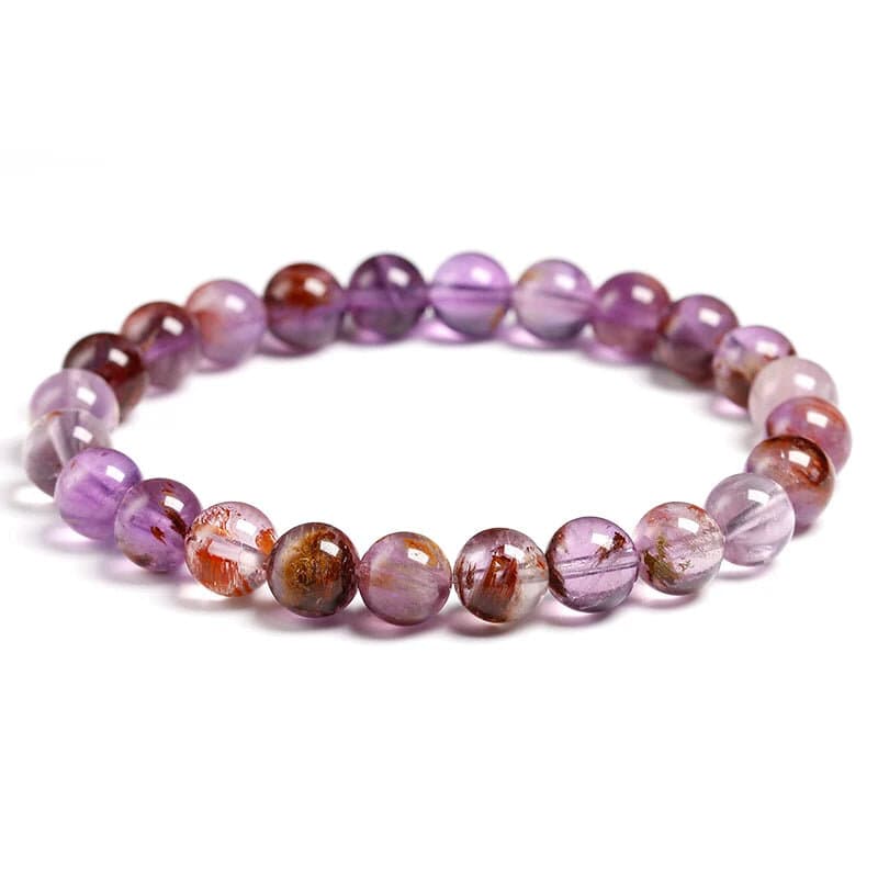 Bracelet Améthyste AuraGem, perles d’améthyste à inclusions rouges et cuivrées