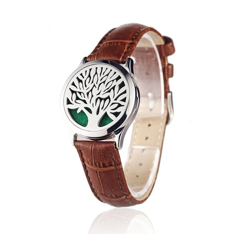 Bracelet diffuseur huile essentielle cuivre marron Arbre couleur argenté