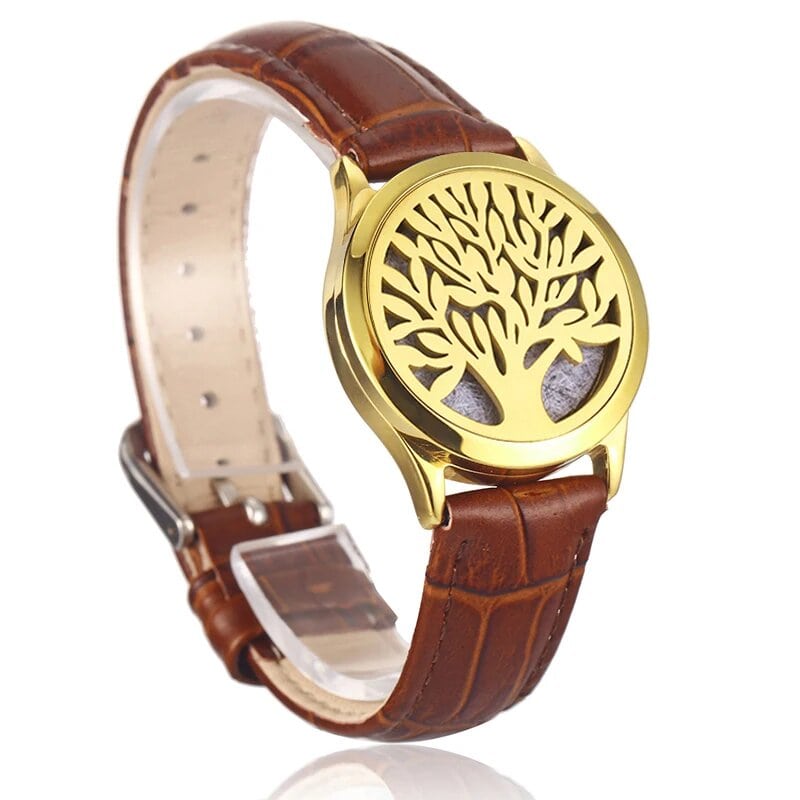 Bracelet diffuseur huile essentielle cuivre marron Arbre couleur doré