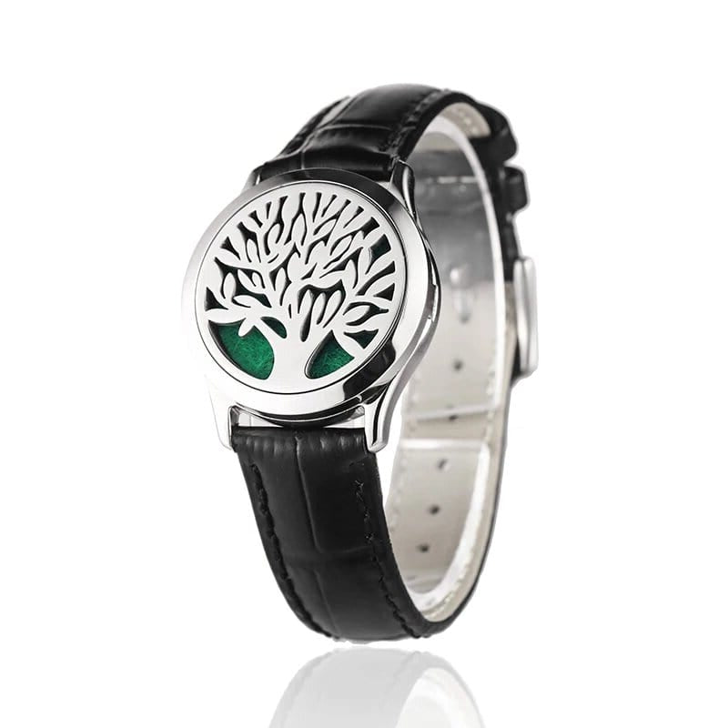 Bracelet diffuseur huile essentielle cuivre noir Arbre couleur argenté