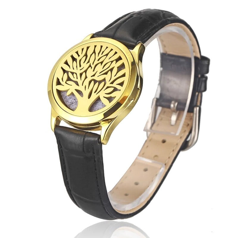Bracelet diffuseur huile essentielle cuivre noir Arbre couleur doré