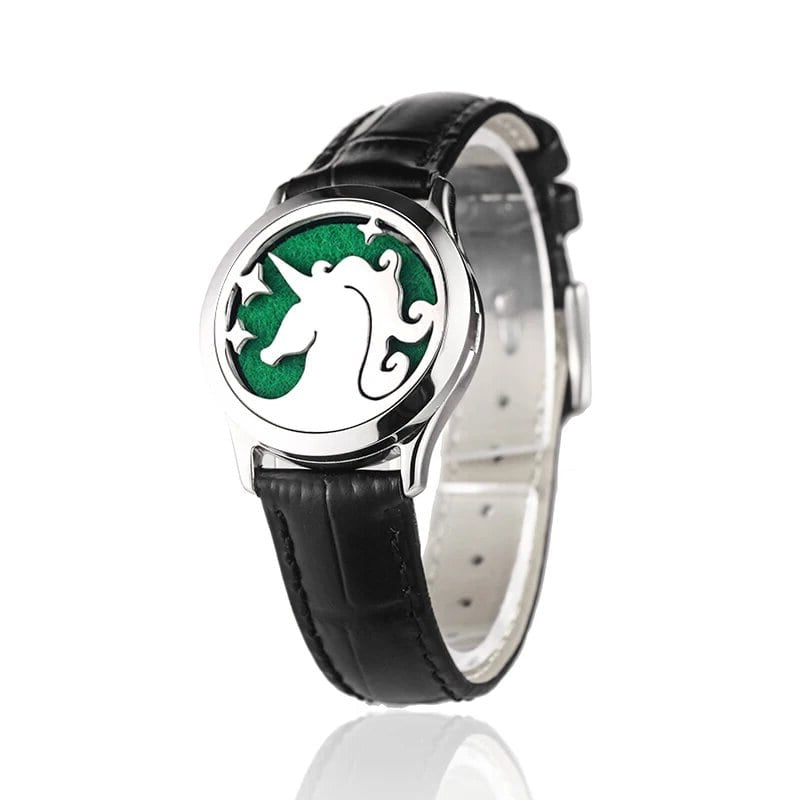 Bracelet diffuseur huile essentielle cuivre noir Licorne couleur argenté