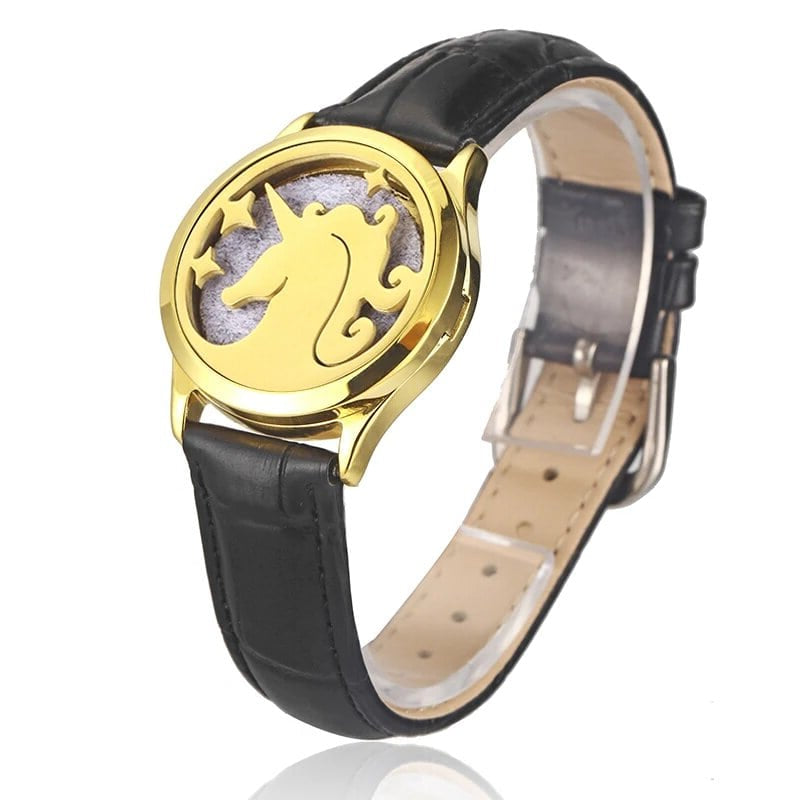 Bracelet diffuseur huile essentielle cuivre noir Licorne couleur doré