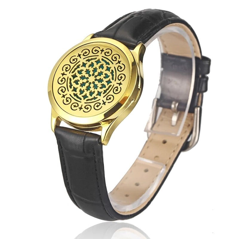 Bracelet diffuseur huile essentielle cuir noir Voxa en coloris noir.