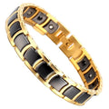 Bracelet magnétique Quilus, maillons dorés incrustés de plaques noires
