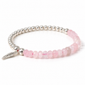 Bracelet Quartz Rose Ailé, perles facettées de quartz rose, billes argentées et breloque aile d’ange