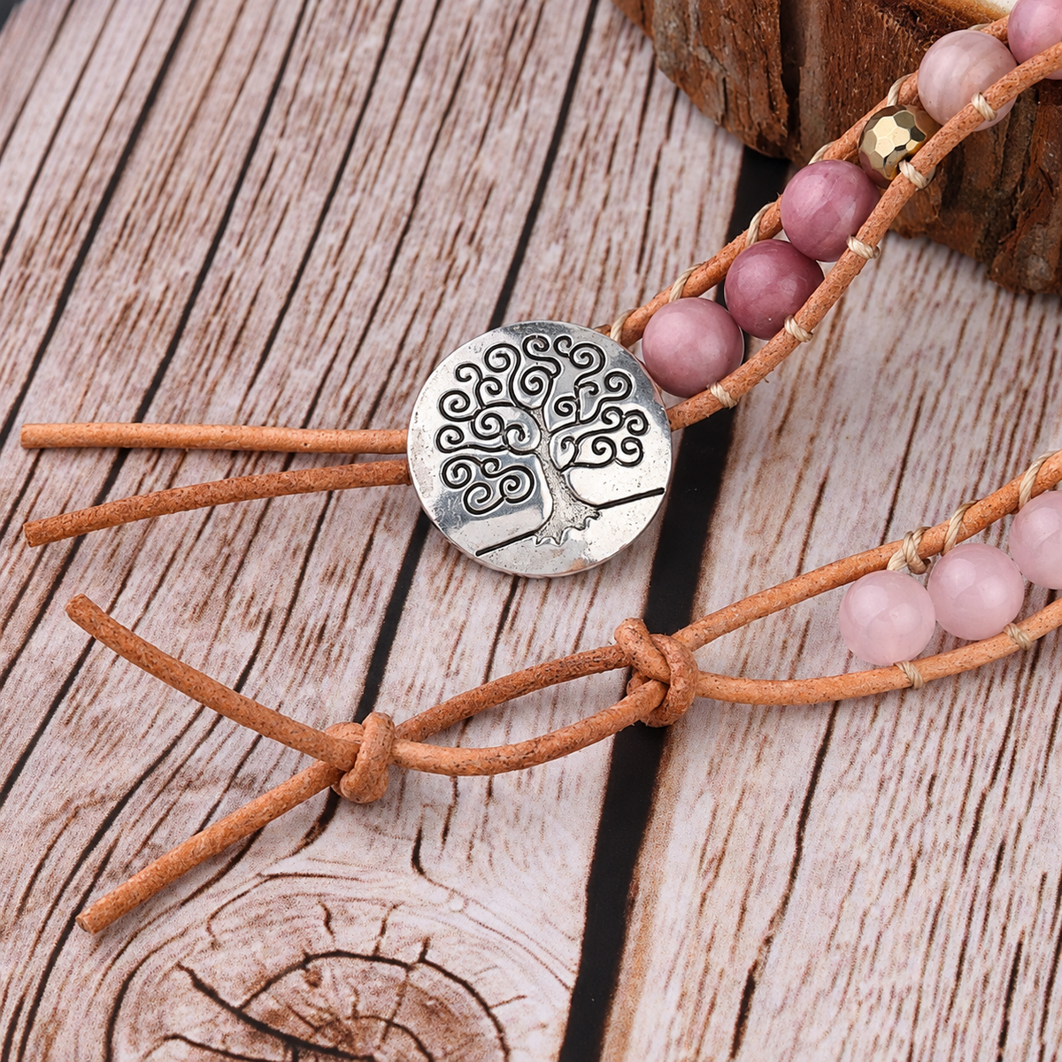 Bracelet Quartz Rose Bohème pendentif