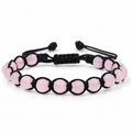 Bracelet Quartz Rose Tressé, perles de quartz rose de 6 mm sur cordon noir tressé