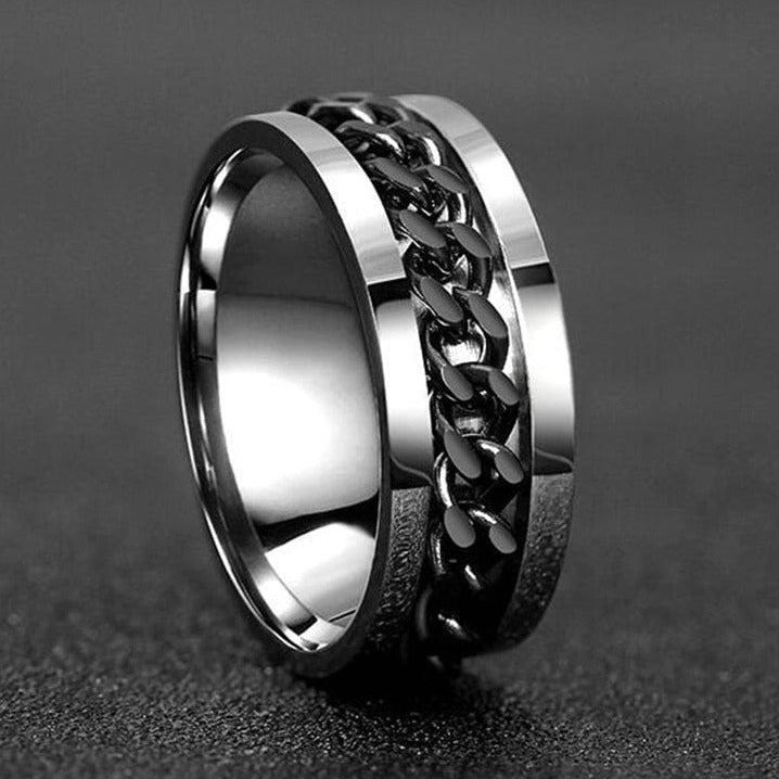 Bague anti-stress à anneau tournant Chaine Colorée noir.