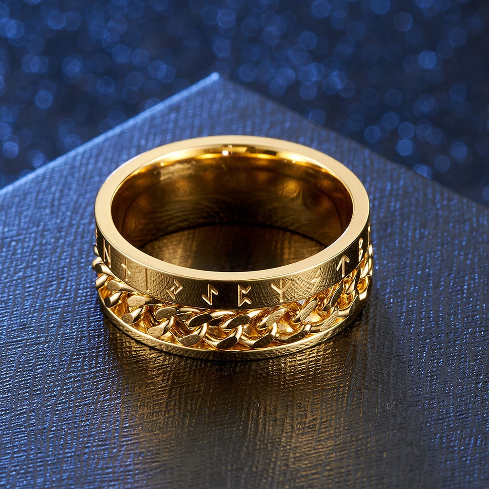 Bague anti-stress à anneau tournant Chaine Viking couleur or.