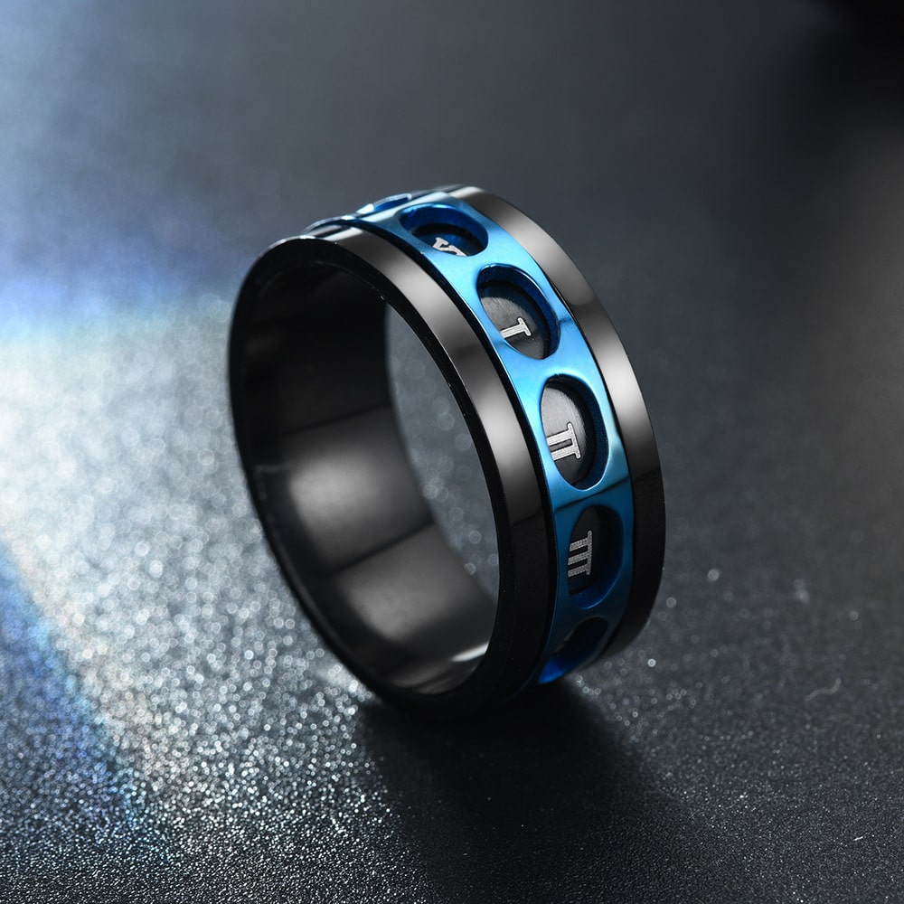 Bague anti-stress à anneau tournant Compteur Romain couleur bleu