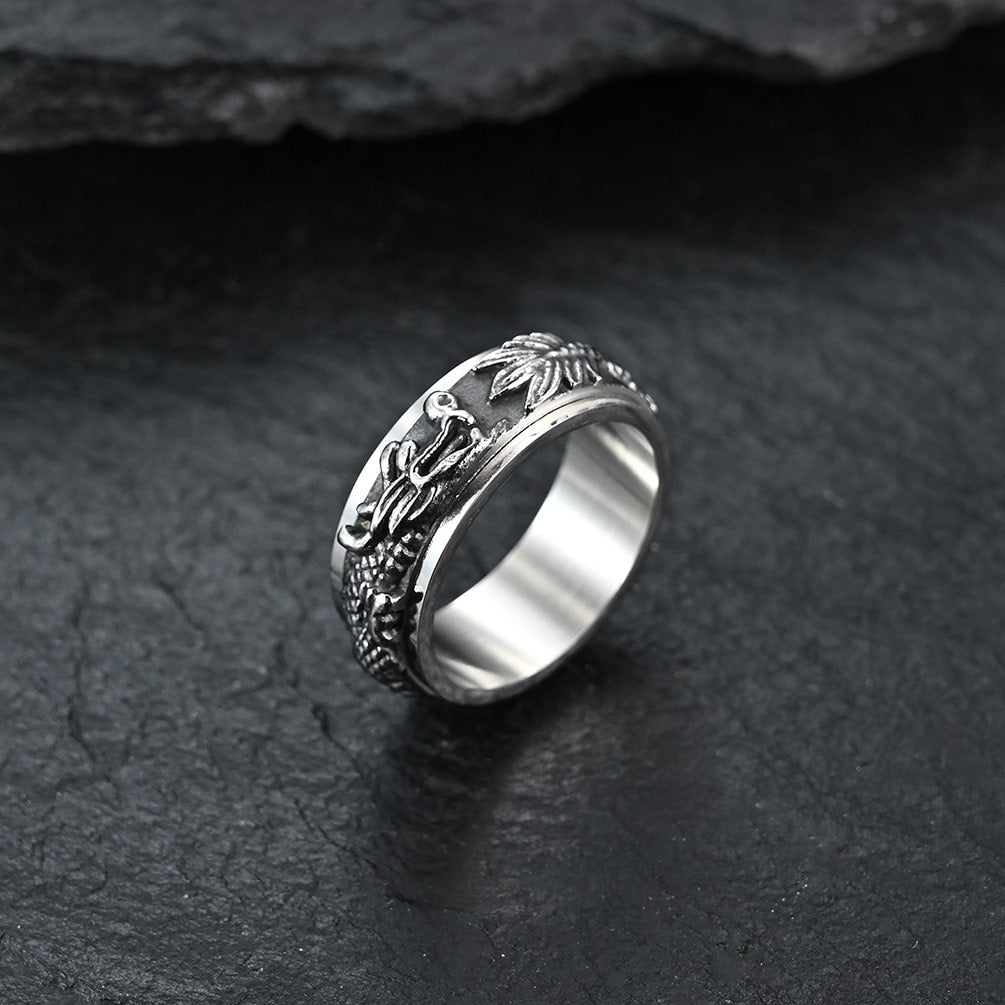 Bague anti-stress à anneau tournant Dragon couleur argent