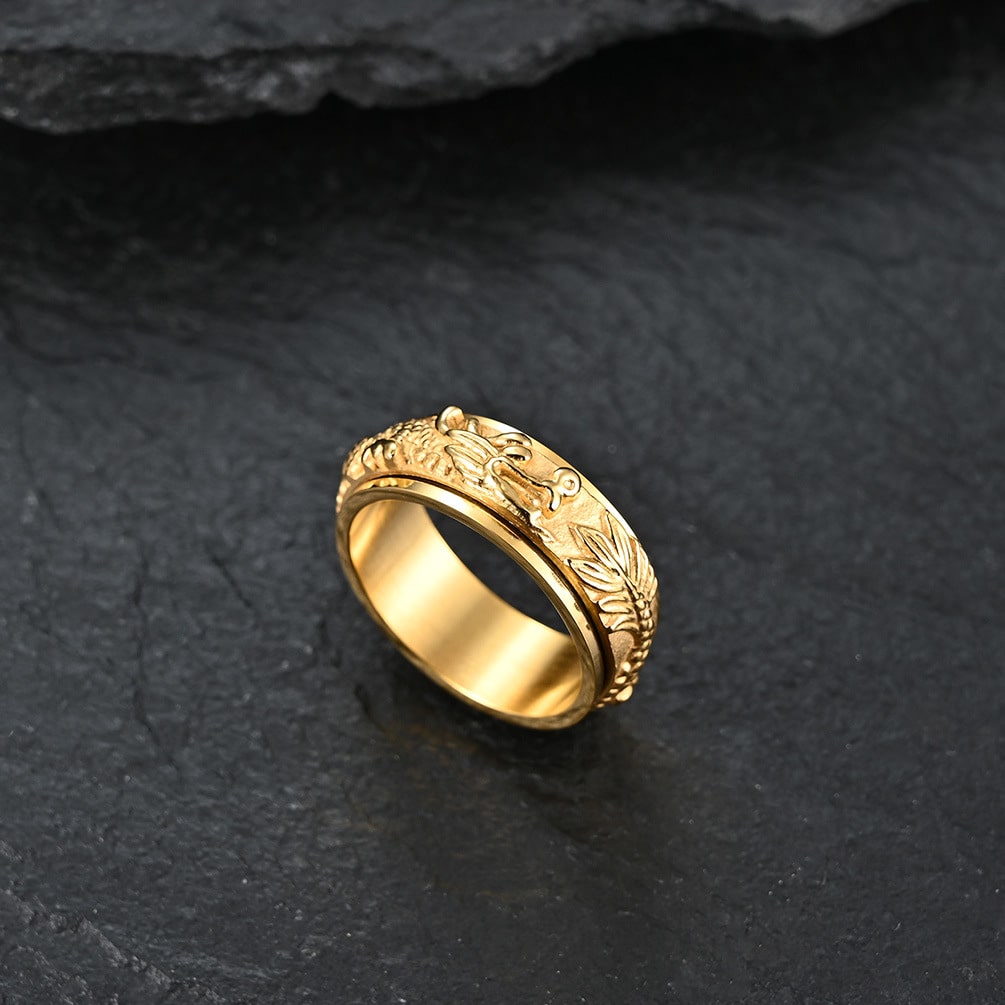 Bague anti-stress à anneau tournant Dragon couleur or