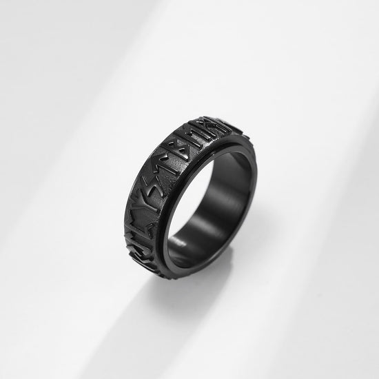Bague anti-stress anneau tournant Écriture Viking couleur noire