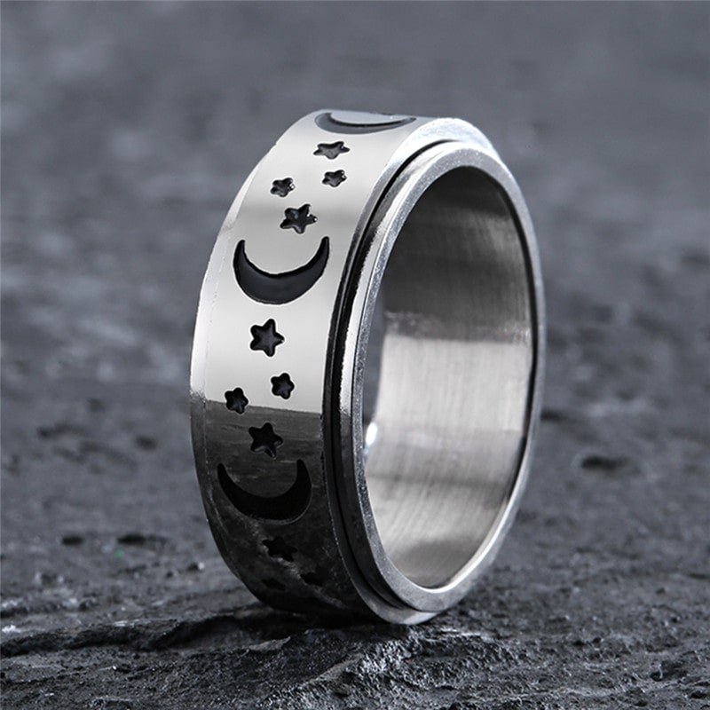 Bague anti-stress anneau tournant Lune Étoilé photo