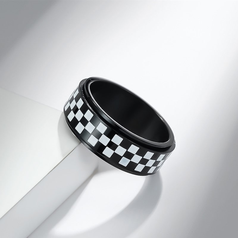 Bague anti-stress à anneau tournant Mosaïque couleur noire