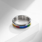 Bague anti-stress anneau tournant Multicolore couleur argent