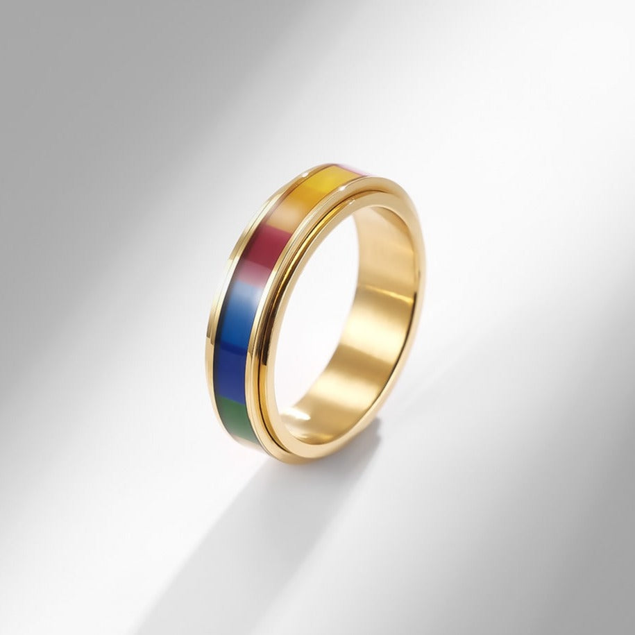 Bague anti-stress anneau tournant Multicolore couleur or