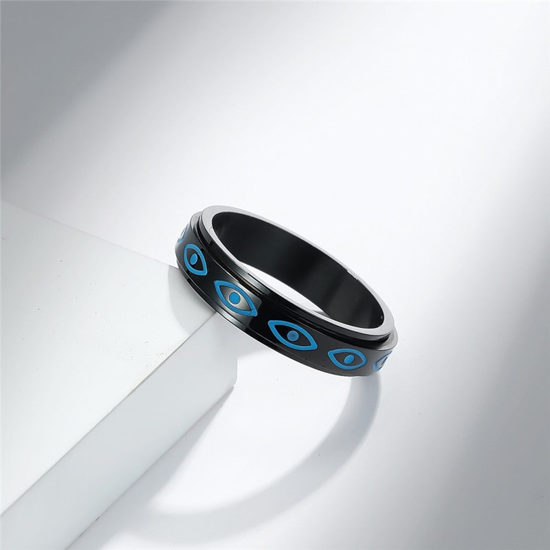 Bague anti-stress anneau tournant Œil Égyptien couleur noire