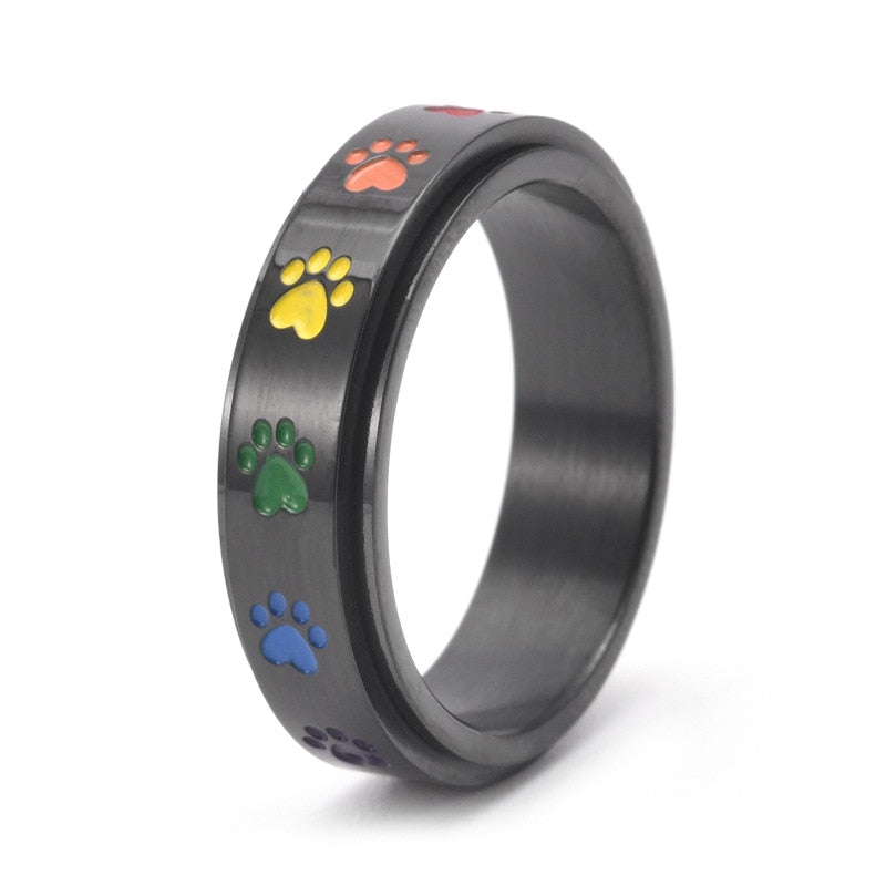 Bague anti-stress anneau tournant Patte De Chat couleur noire