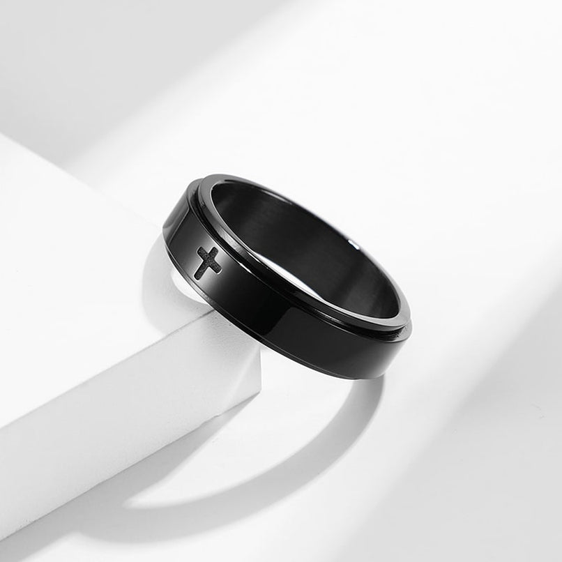Bague anti-stress anneau tournant Sainte Croix couleur noir