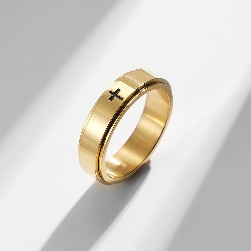 Bague anti-stress anneau tournant Sainte Croix couleur or