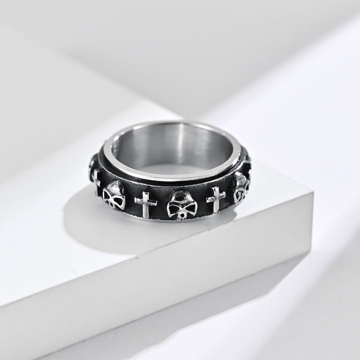 Bague Alliance Homme En Acier Inoxydable - Tournante Anti-stress, Largeur 8 Mm, Noir/bleu Poli - Gravure Personnalisable