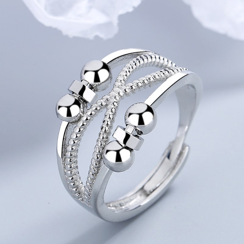 Bague Anti-stress Argent 925 Avec Perle Tournante - Anneau D'anxiété Réglable Pour Femme Et Homme - 8