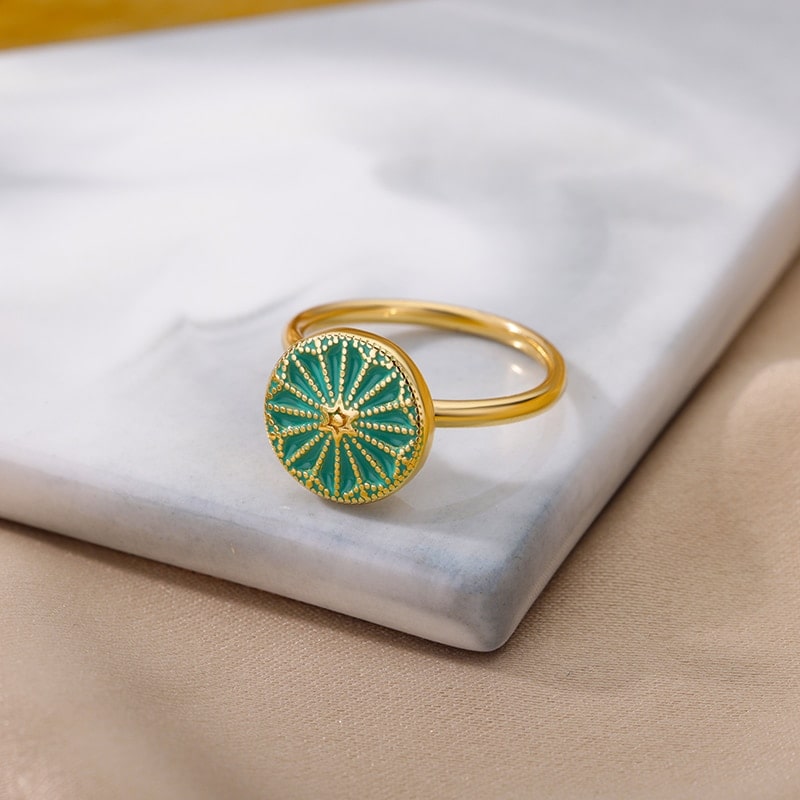 Bague Anti-stress Fleur Rotative Dorée, Ajustable, Acier Inoxydable, Neuve Sans Emballage